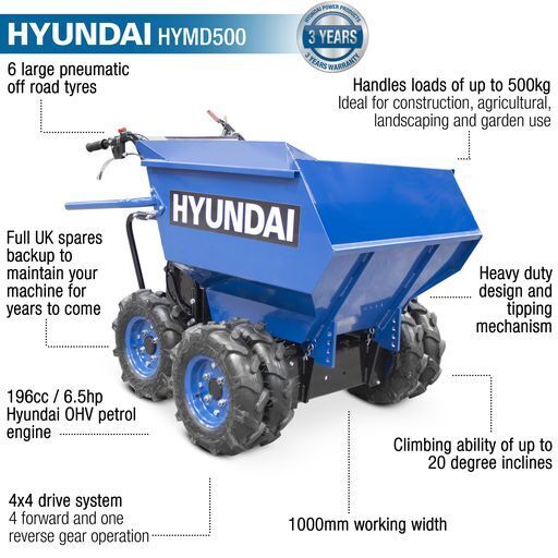 Hyundai 500kg 196cc IC200V petrol engine powered 4x4 mini dumper Wheel barrow