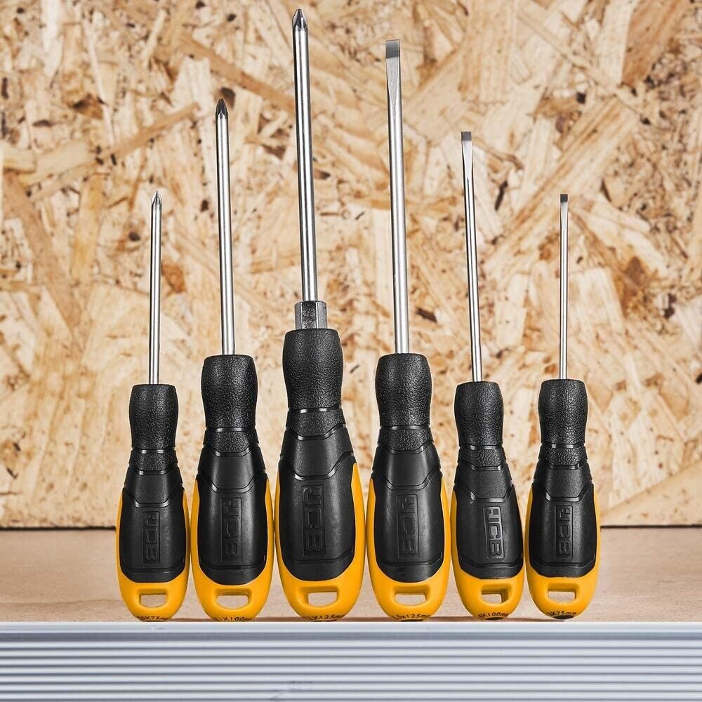 JCB 6 Piece Screwdriver Set Durable Magnetic Tip Soft Grip Pozi *High Quality*