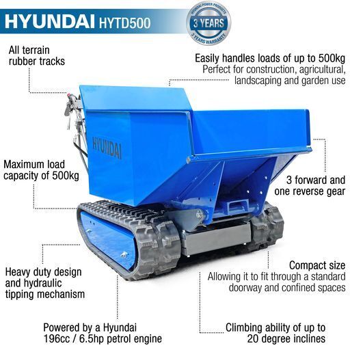 500kg 196cc IC200V petrol engine powered tracked mini dumper power barrow