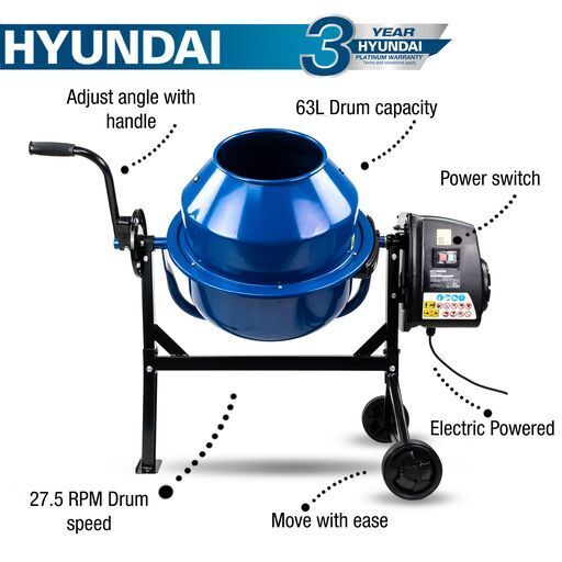 Hyundai Electric Cement Mixer 63L