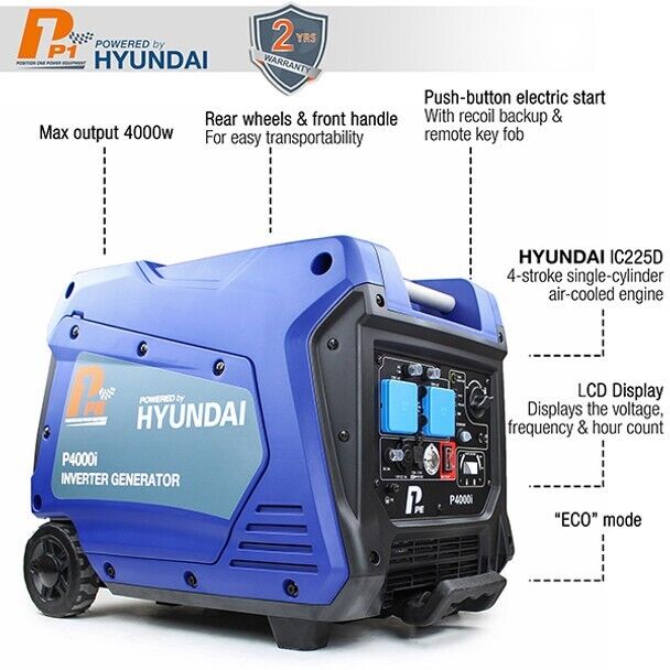 Hyundai 3800W Petrol 3.8kW Portable Inverter Generator P4000i P1 Power Equipment
