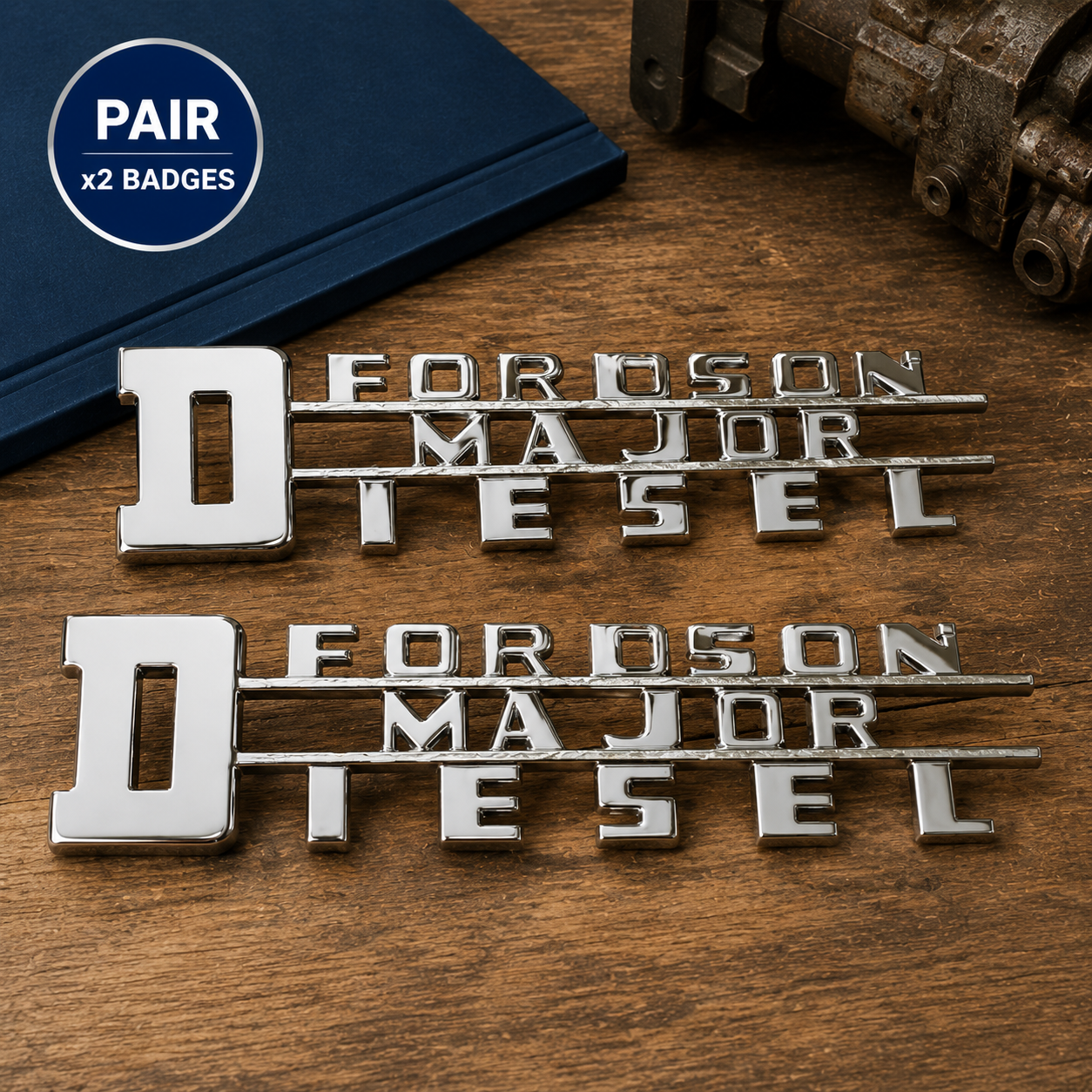 PAIR FORDSON MAJOR DIESEL SIDE BADGE CHROME *BEST SUPERB QUALITY*