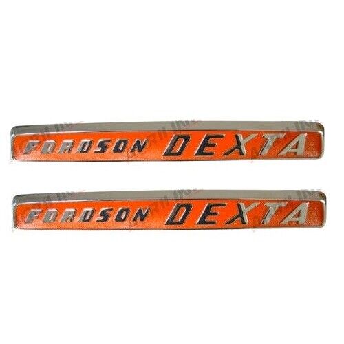 PAIR FORDSON DEXTA BADGE CHROME AND ORANGE *SUPERB QUALITY*
