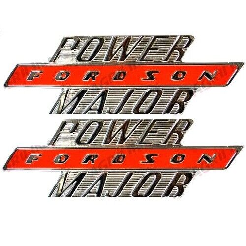 PAIR FORDSON POWER MAJOR BADGE CHROME AND ORANGE *SUPERB QUALITY*