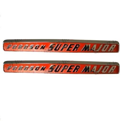 FORDSON SUPER MAJOR TRACTOR CHROME AND ORANGE SIDE BADGE PAIR *SUPERB  QUALITY*